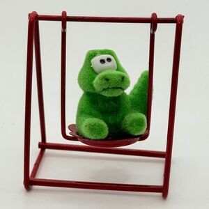 Miniature Dollhouse Stuffed Animal Dinosaur on Red Swing Furniture‎ Unique